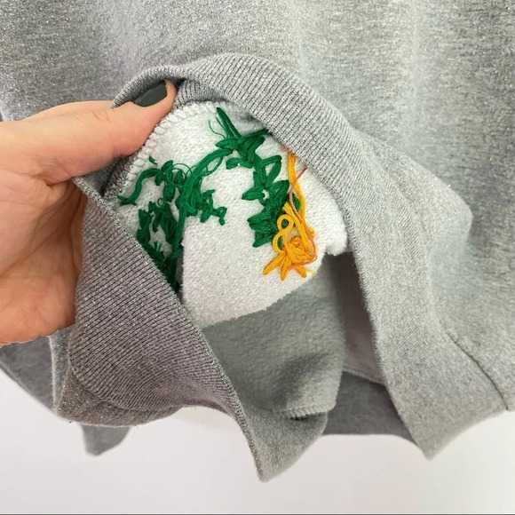 Vintage 90s Handmade Cross Stitch Nerdy Crewneck Pullover Sweatshirt Medium Gray - Picture 10 of 13